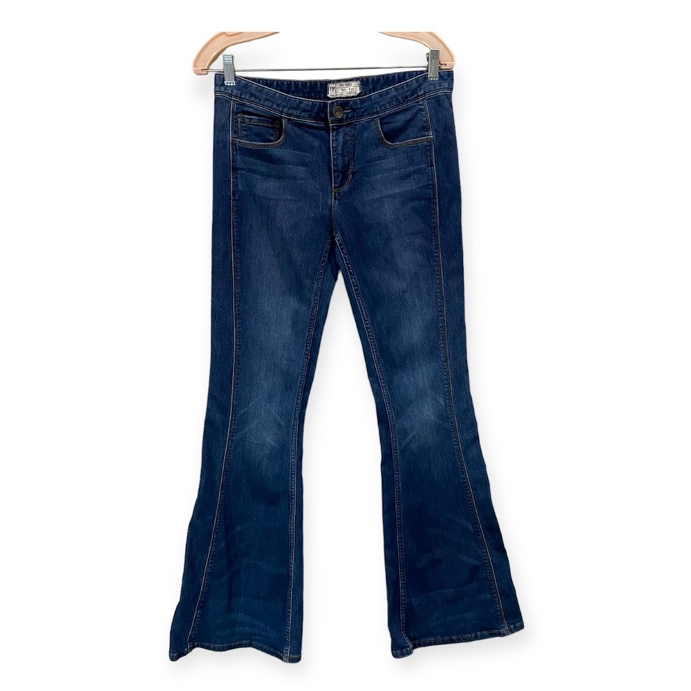 Free People Bell Bottom Flare Leg Denim Jeans Dark Wash Blue Size 27